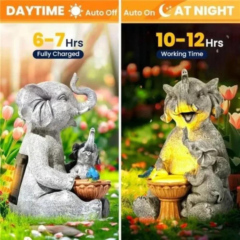 Solar Garden Statues Loving Elephant Garden Decor Lights